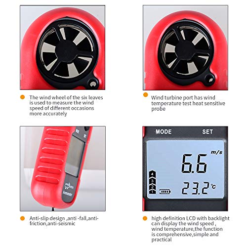 Anemometer Handheld Wind Speed Meter Gauge, Digital Air Temperature Anemometer HVAC Velometer Wind Velocity Meter Thermometer with Backlight Chill MAX AVG for Shooting Windsurfing Kitesurfing Sailing - Thumbnail 2