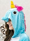 iSZEYU Adult Pajamas Unicorn Costume Onesies for Women Men Teen Girl Animal Onsie Youth,Blue Unicorn,S Fit Height 59