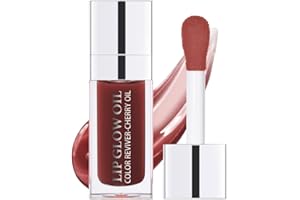 UNYOKE Plumping Lip Oil, Hydrating Gloss Tinted Lip Balm Transparent Lip Care, Big Brush Head Glitter Shine, Long Lasting Nourishing Non-sticky Fresh Texture(BROWN)