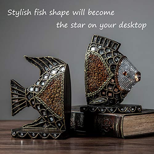 MAGO Desktop Decoration Resin Bookends ， Fish Style with Book Holder Desk Organizer for Kids School Library Study Home Office Decoration Gift ，22.510.17cm - Thumbnail 3