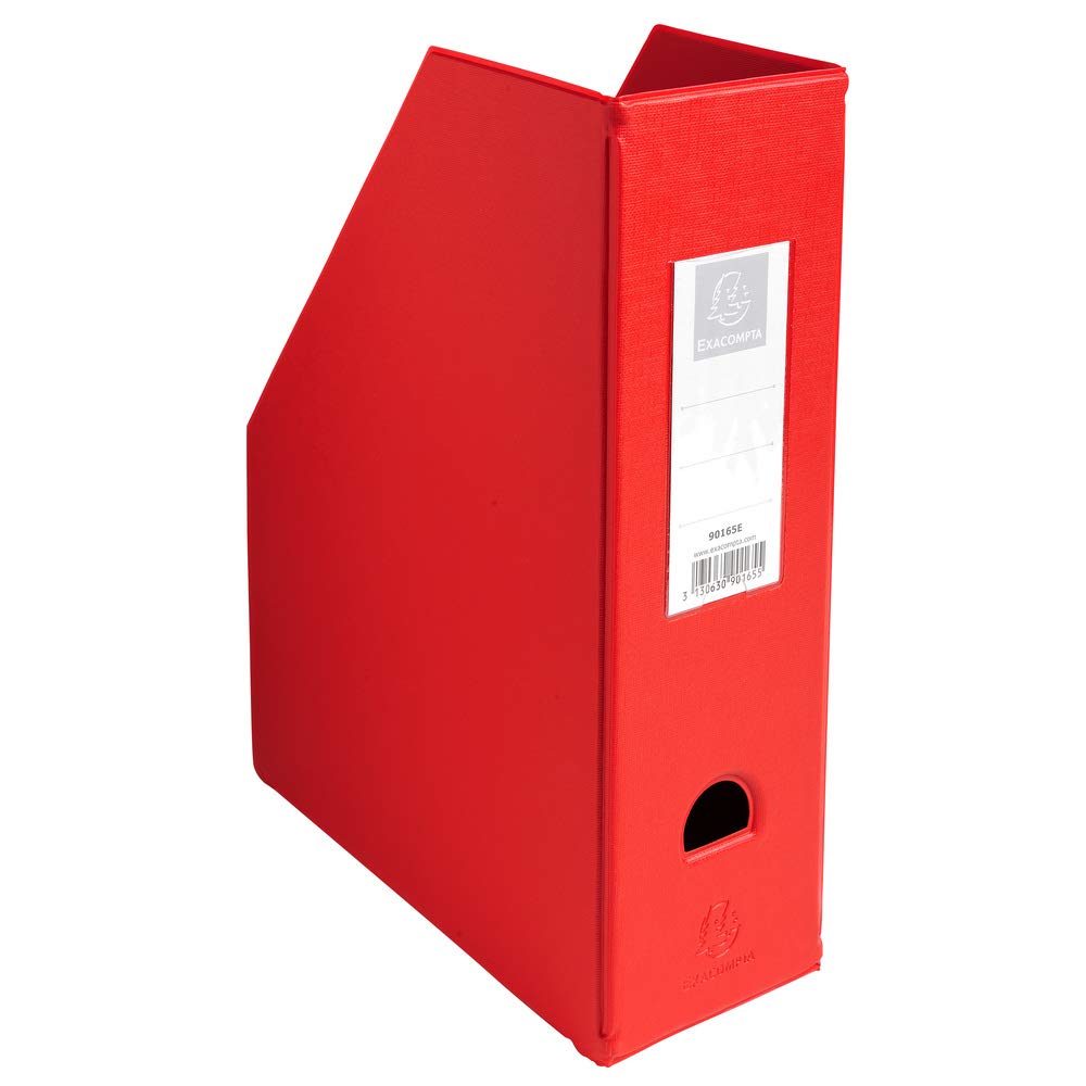 Exacompta - Ref 90165E - PVC Magazine File - Suitable for Storing A4 Documents,100mm Spine, Construction from 2mm Rigid PVC, Finger Hole & Label on Spine -Red