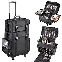 AW 2in1 Black Oxford Soft Sided Rolling Makeup Case Cosmetic Stroage Trolley 15x11x25" Train Bag Makeup Luggage