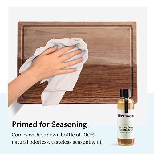Wood Cutting Board with Juice Groove | Genuine Härthwood Walnut Prep & Serve Chopping and Carving Block with Seasoning Oil | Made in the USA (9"x13")
