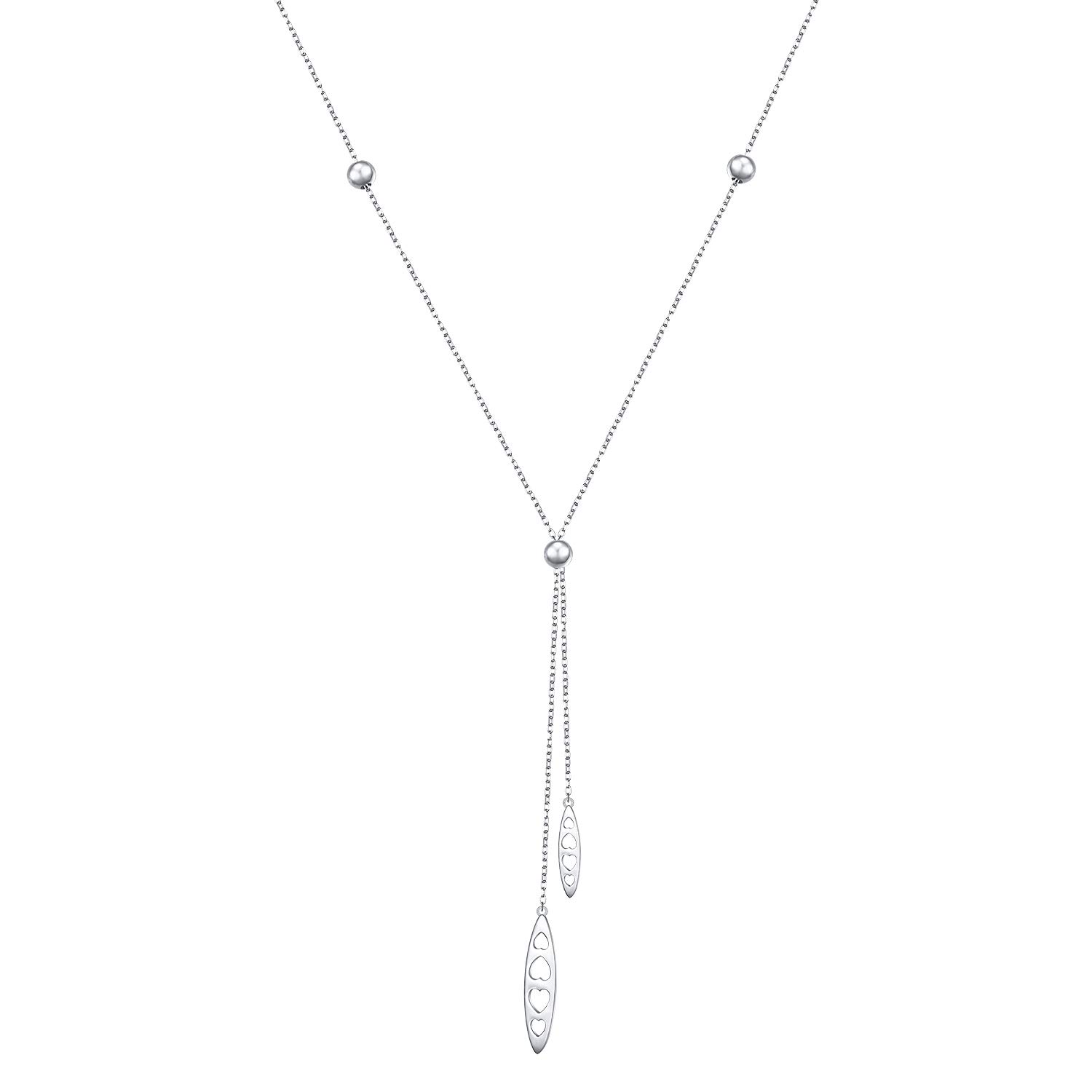 Flyow Dainty Lariat Necklace 925 Sterling Silver Pendant Adjustable Y Shaped Necklace Jewelry Long Chain 30 Inches for Women Girls (Heart Leaves)