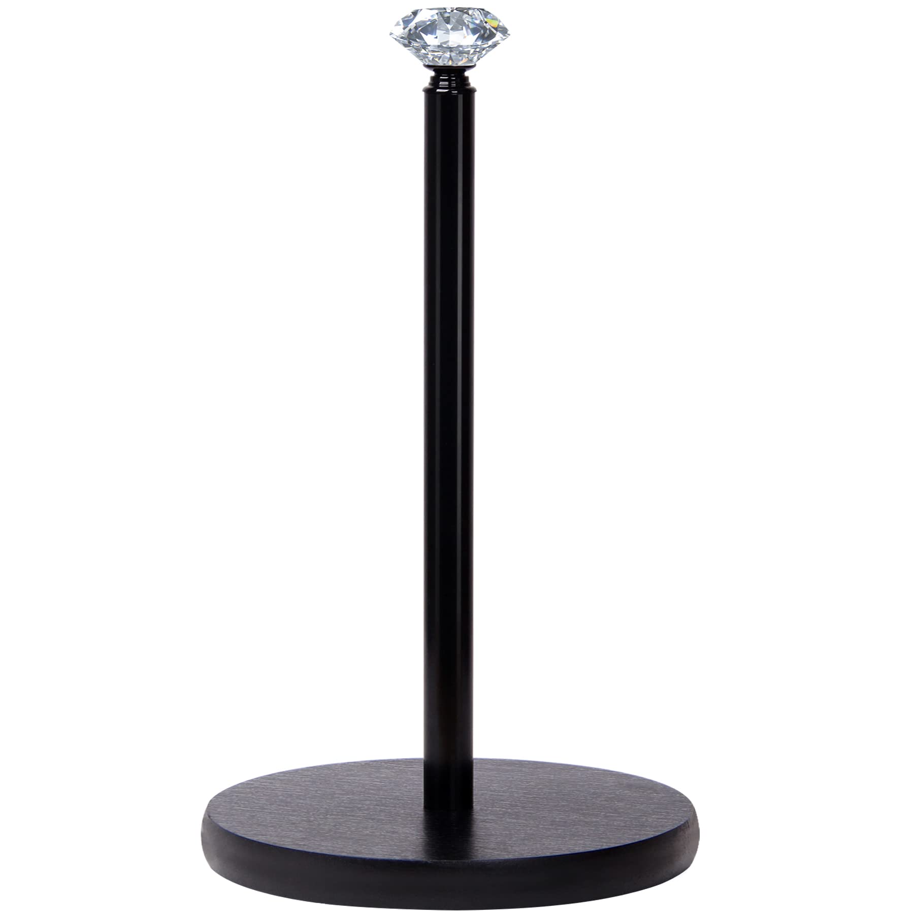 Kitchen Roll Holder Free Standing, OBODING, Crystal Paper Towel Holder with Weighted Wooden Base for Standard and Large Sized Rolls, for Kitchen and Dining Table Countertop (Black)