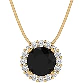 Clara Pucci 14K Yellow Gold Plated Solitaire 16" Box-Chain Necklace - Sterling Silver 1.16ct Round Cut Onyx Pendant