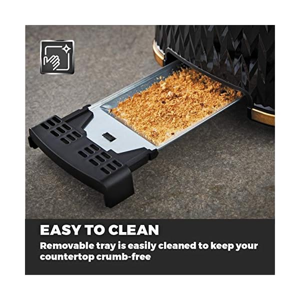 Tower-T20054BLK-Empire-2-Slice-Toaster-with-DefrostReheat-Removable-Crumb-Tray-900-W-Black-with-Brass-Accents Tower T20054BLK Empire 2-Slice Toaster with Defrost/Reheat, Removable Crumb Tray, 900W, Black and Brass