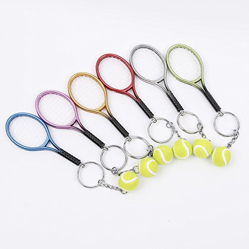 RAYNAG Set of 6 Creative Tennis Racket Keychain Key Rings Metal Tennis Ball Split Ring - Thumbnail 2