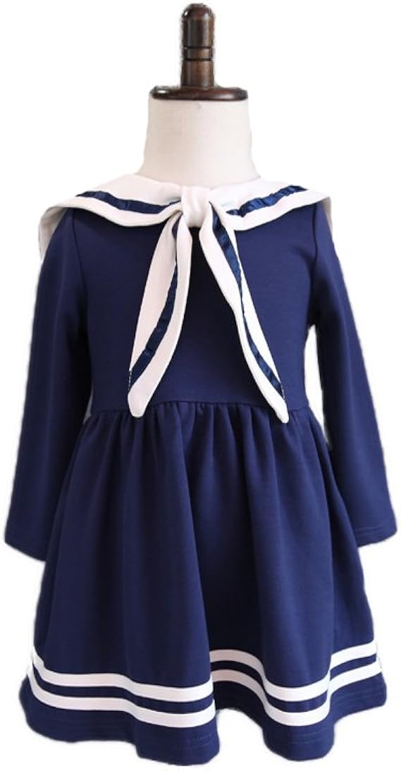 Amazon 森ガール ワンピース 春秋ワンピー セーラー風 長袖 子供服 女の子 キッズワンピース 130cm ブルー ワンピース チュニック 通販