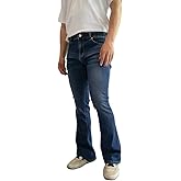 HAORUN Men Corduroy Bell Bottom Flares Pants Slim Fit 60s 70s Vintage Bootcut Trousers (Denim-Dark Blue, 34)
