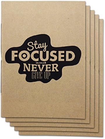 (Set of 5) A6 Handmade 4 x 5.75 inches Notebook / Stay Focus Quote Cover / 60 Unlined Page | Lay Flat Binding | Cream Paper