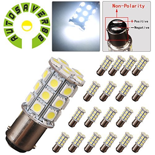 AUTOSAVER88 20x BA15D 5050 27-SMD LED Car Marine Camper Trailer Light Bulbs Super Bright White 6000K 1142 1076 DC 12V