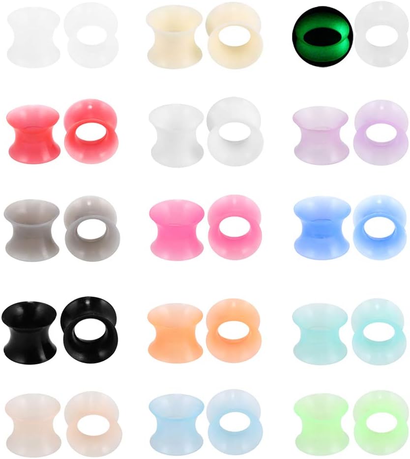 Xpircn Thin Silicone Ear Plugs Tunnels Flexible Ear Earlets 15pairs