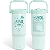 SANDJEST Nurse Life Stainless Steel Straw Lid Tumbler 30oz with Carry Handle for Women Girls, Insulated Travel Coffee Cup, Gift for Sports Outdoor Christmas Birthday Nurses Week Nursing School