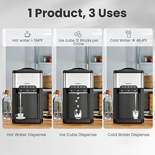 COSTWAY Water Dispenser with Ice Maker, Hold 35 Gallon Bottle, 3in1