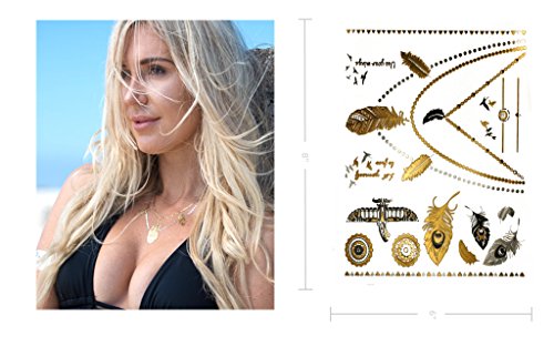 Terra Tattoos Metallic Temporary Tattoos - Over 75 Boho Gypsy Fake Tattoos in Gold and Silver (6 Sheets), Serenity Collection
