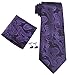 Coxeer Men's Paisleyc Prom Necktie Sets :Cufflinks+pocket Square+cufflinks (Dark Purple)