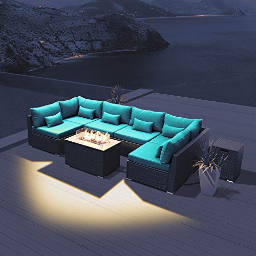 Modenzi Patio Furniture Outdoor Sectional with Propane Fire Pit Table