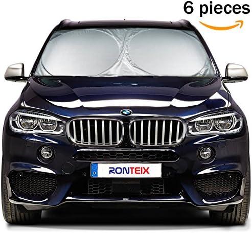 Ronteix Polyester Car Sunshade Kit Silver-coated Block UV Rays for Windshield, Side and Rear Window (6 in 1 Pack)