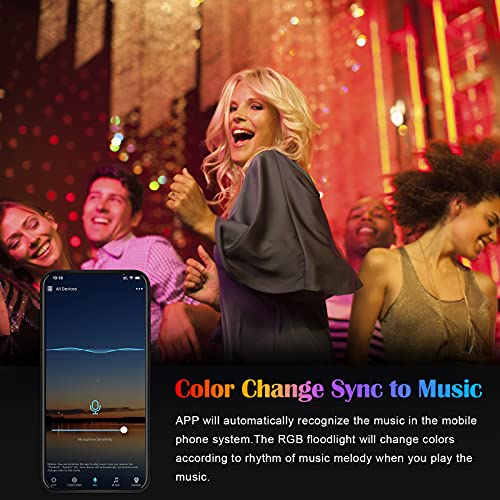 Totofac 35W RGB LED Flood Lights, 100W Equivalent Outdoor, Color Changing Smart Floodlights, IP66 Waterproof, Timing & Music Sync & 2700K & 16 Million Colors for Stage Garden Party Halloween