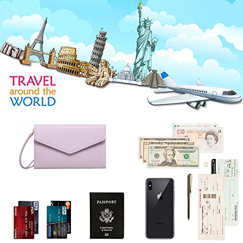 Krosslon Rfid Passport Holder Wristlet Travel Wallet Trifold Documents Organizer Slim Purse, Fit US UK CA Passport Cover Traveling Accessories for Women, Pale Mauve(207#) - Thumbnail 6