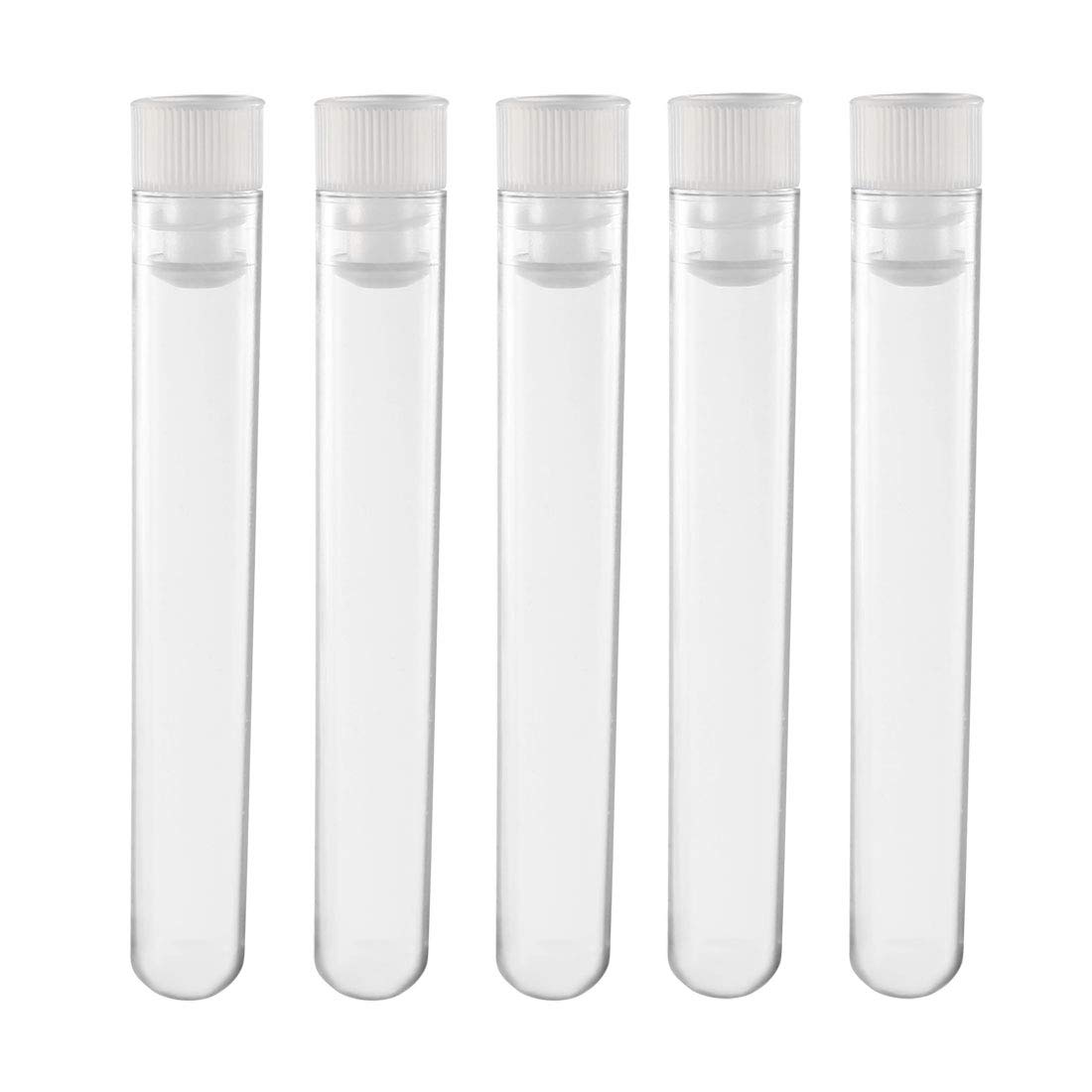 sourcing map 20 Pcs Plastic Test Tubes with Cap, Polystyrene Mini Test Tube, White, 12x72mm, Storage Container for beads Sample Laboratory