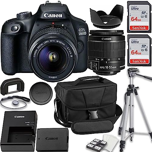 EOS 2000D (Rebel T7) DSLR Camera + EFS 1855mm Lens + 2X 64GB Memory