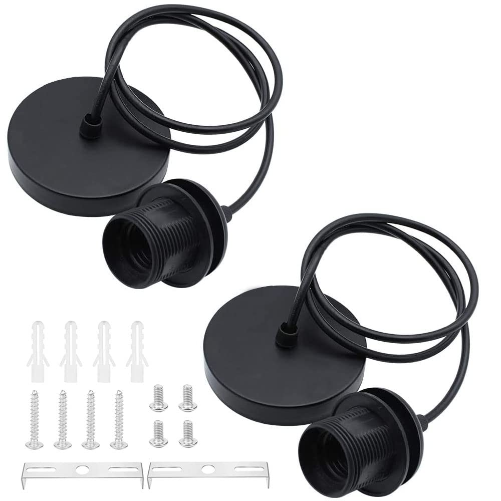 ZHIQIN 2 Pack E27 Pendant Light Fitting Ceiling Rose Pendant Modern Light Pendant Fitting Ceiling Fitting Set for Ceiling Pendant Light with 1M Cable