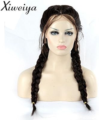 Xiweiya Long Double Braids Brown Synthetic Braided Lace Front Wig