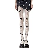 CazDopaM Lolita Socks Cute BowKnot Fishnet Stockings Leggings for Women Mesh Pantyhose Hollow Out Lace Tights