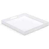 ATOZONE White Acrylic Ottoman Tray with Cutout Handles 24x24 Inch Over-Sized Serving Tray Rubber Boot Organizer Decorative Tray for Living Room, Bedroom,Bathroom Entryway and Kitchen Tabletop