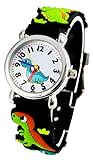 Tonnier 3D Kids Watches Healthy Material Black Rubber Band Children Watches Dinosaur