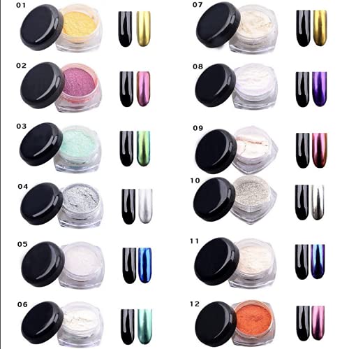 Glitter Chrome Nail Powder, 12 Colors Glitter Nail Art Kit Dip Powder Magic Effect Dust Twinkle Nail Art Powder