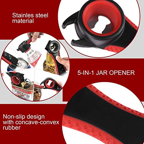 Bottle Can and Jar Grip Opener 2 Pack, 5-in-1 Multi Kitchen Tools Set and 4-in-1 Jar Grip Opener, Lid Seal Remover Lid Twist Off for Children, Weak Hand and Seniors with Arthritis - Thumbnail 2
