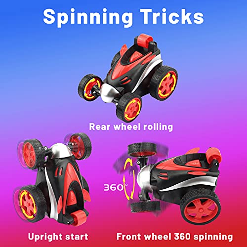 Remote Control Car for Kids, 360 Degree Rolling Dancing Performance Rotation Racing Car ,Rc Vehicle Four Wheel Stunt Car Toy for Boys and Girls (Red)