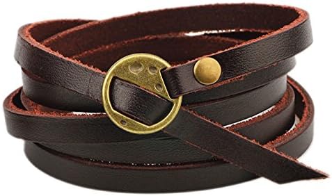 Konalla Long Wrap Five Laps Vintage Leather Women's Bangle Bracelet, Coffee