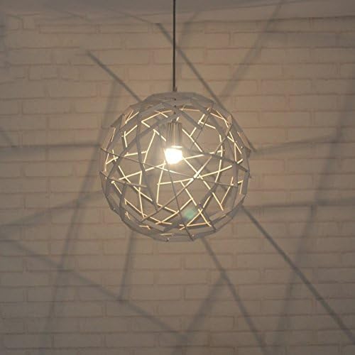 HJHY® Polyhedron pendant lamp Basswood Splint Beauty and simplicity Meal hanging Diameter 40cm Easy to clean ( Color : White )