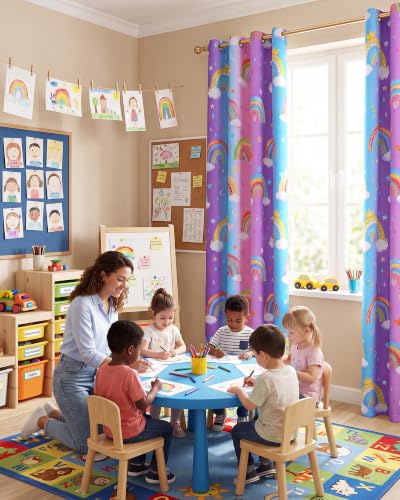 NICETOWN 100% Blackout Ombre Rainbow Curtains