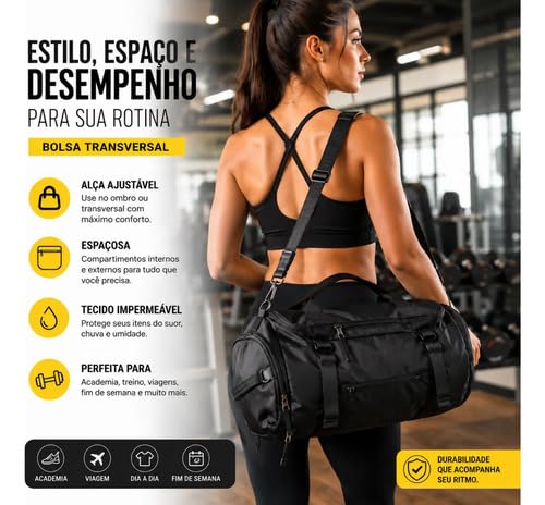 Bolsa Academia Viagem Mochila Porta Tênis Preta 4 em 1 – Alça Transversal e Compartimento de Calçados – Fit Travel Preemier