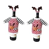 StyleZ 2PCS Christmas Elk Reindeer Wine Bottle Cover Sleeve Knitted Clothes Xmas New Year Home Table Decor Christmas Decorations
