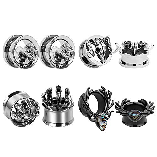 TBOSEN 4 Pairs Mixed Style Stainless Steel Tunnel Ear Plugs Stretching Expander Gauges Piercing Large Ear Gauges Kit 2g - 5/8" inch - Thumbnail 6
