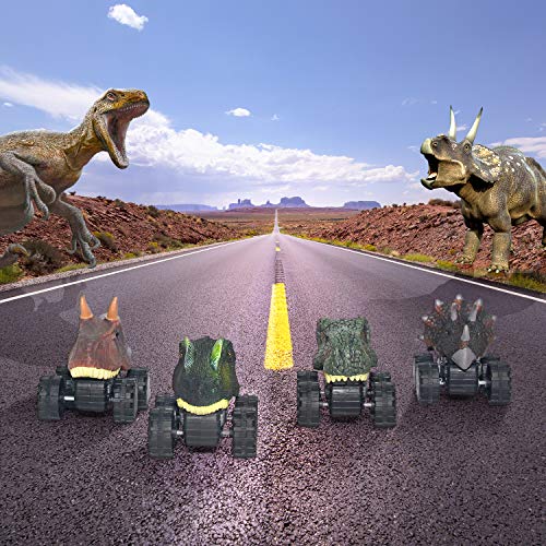 zoordo Pull Back Vehicles, Dinosaur Cars Toys with Big Tire Wheel 4 Pack Playset for 2 to 5 Year Old Boys Girls Kids Gifts