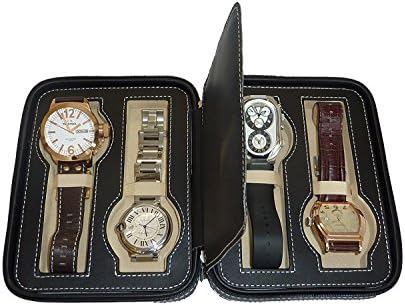 4 Slot Zippered Travel Traveler's Watch Storage Organizer Collector Case-Black