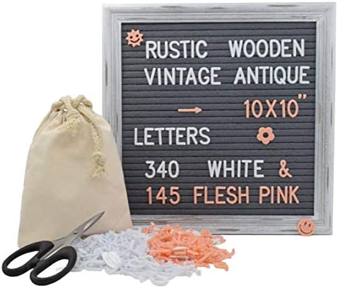 Letter Board 10x10 Inches, Changeable Letter Boards with 376 White Letters and Felt Letter Board with Stand, Wooden Tripod Stand for Classroom, Home, Office, Business (Rustic Frame)