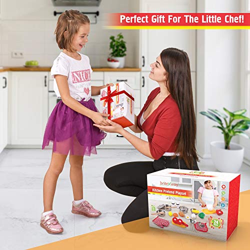 Kids Kitchen Toy Playset, Educational Kitchen set Accessories for Girls and Boys, Pretend Play Cooking Toys for Toddlers, with Stainless Steel Cookware Pots and Pans Set, Food and Vegitables - Thumbnail 4
