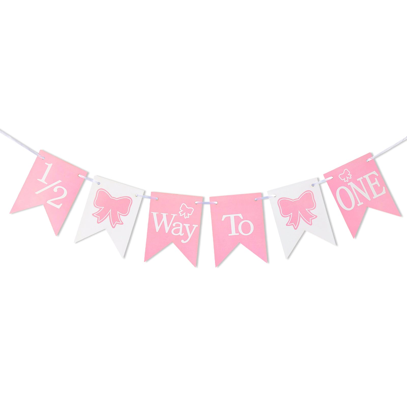 View 1 of 1/2 Way to One Birthday Banner for Girls, Pink Bow Half Birthday Banner 6 Months Cake Smash Photo Props Party Decorations Supplies