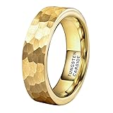 TUTISS 6mm Gold Hammered Tungsten Rings for Men