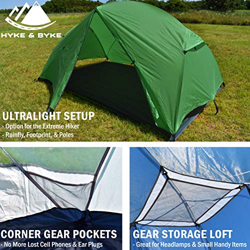 Hyke & Byke 1 Person Backpacking Tent with Footprint Lightweight Zion