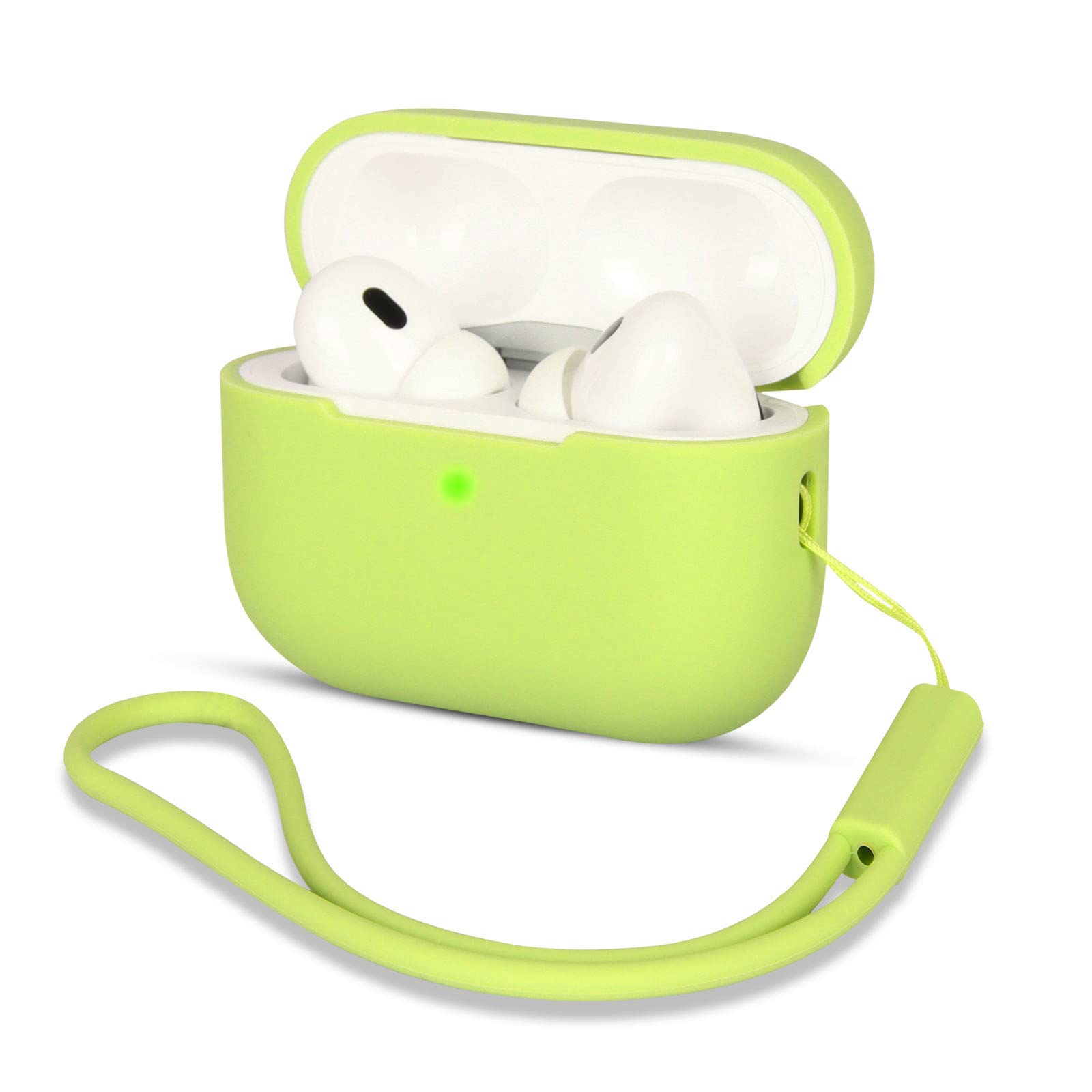 AOTUAO Compatible with AirPods Pro 2 Case Cover, Shock-Resistant Protective Silicone Case Cover for AirPods Pro 2nd Generation 2022 with Silicone Lanyard, Front LED Visible, Yellow Green — image 1