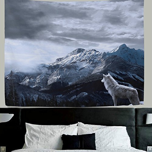 WellLee Wolf wall decor Lone Wolf Fabric Tapestry Throw Dorm bedroom Art Home Decor Tapestry Wall Hanging 80x60 Inch